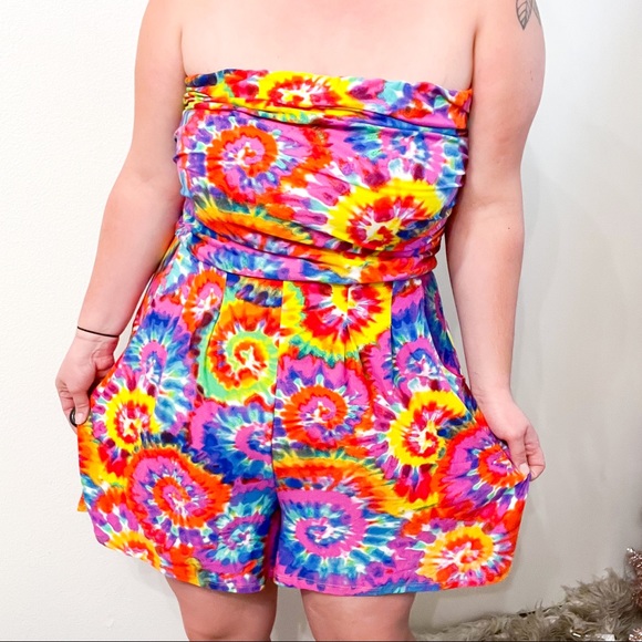 Plus Size Rainbow Tie Dye Strapless Romper Sz 4X - Picture 15 of 15